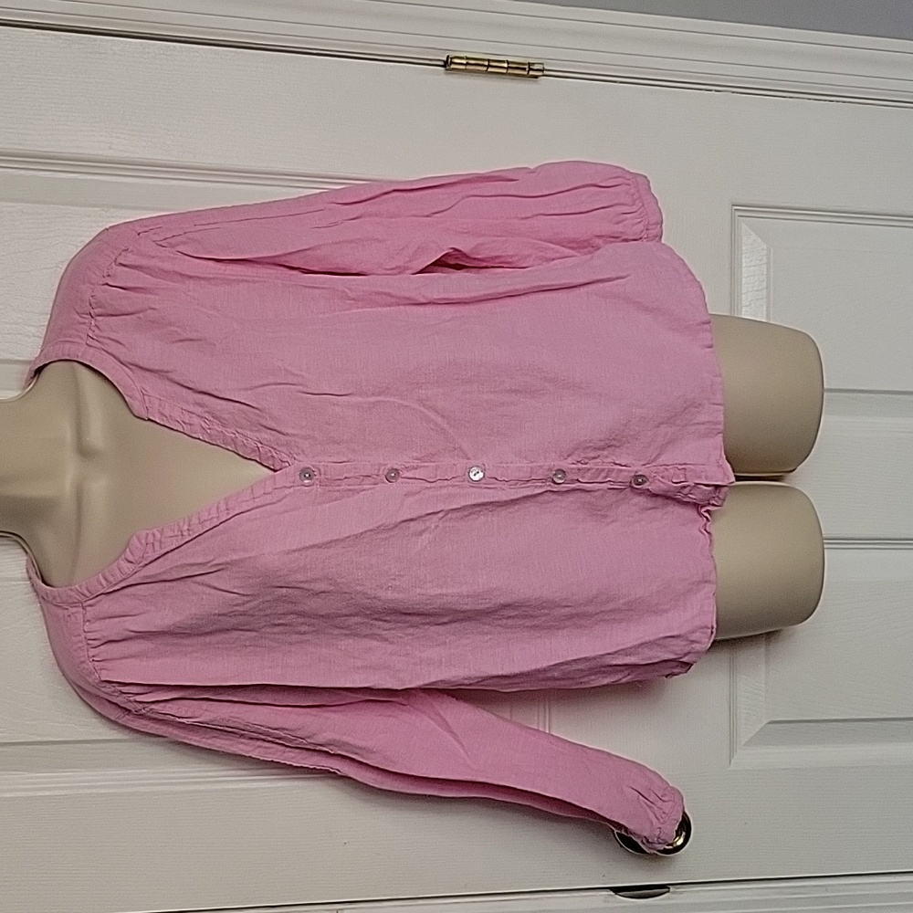JOIE Pink Linen peasant, beachy long sleeve button up Blouse small